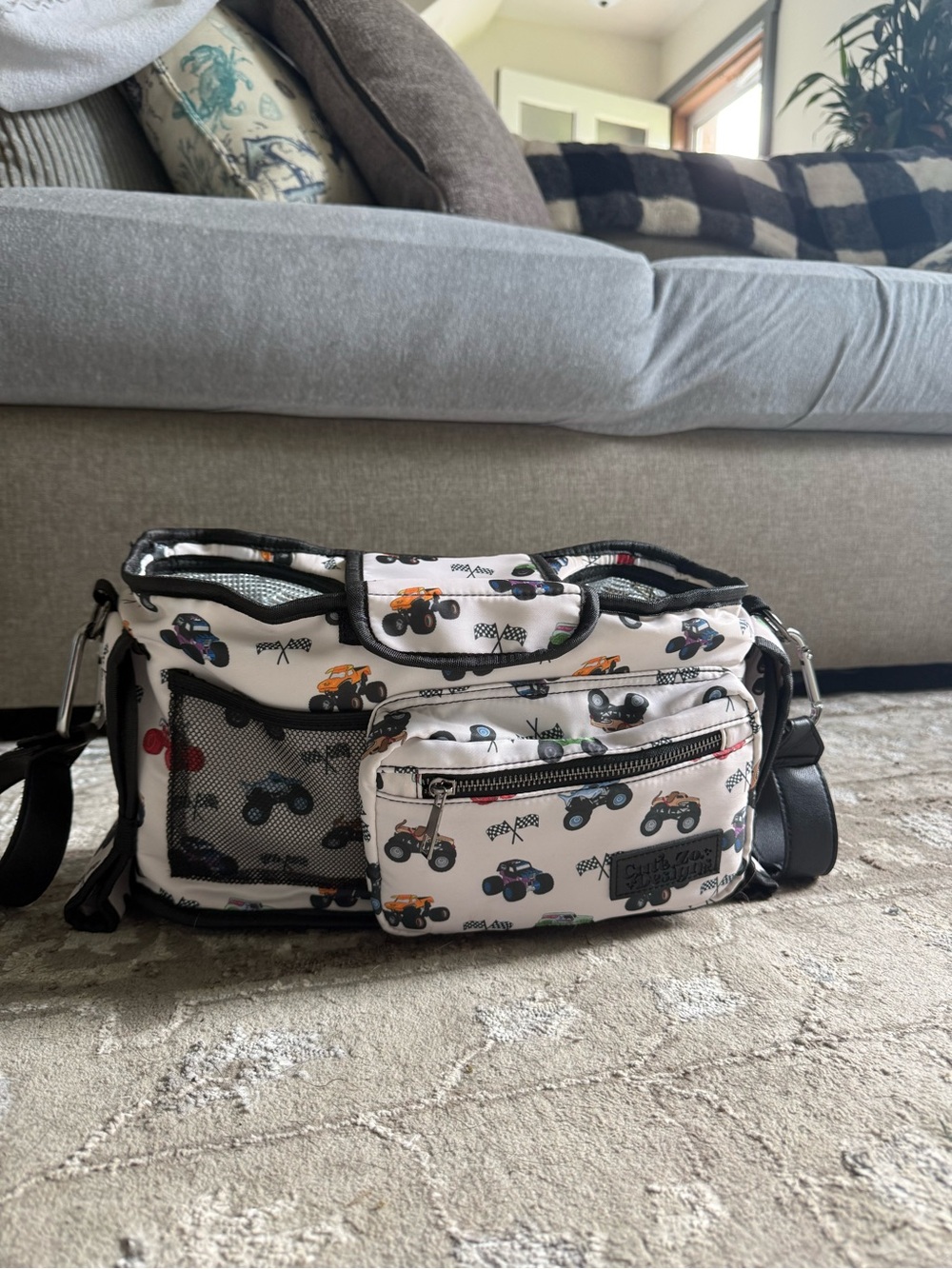 Kids Monster Truck Crossbody Bag by Cat & Jack - White with Multicolor Trucks